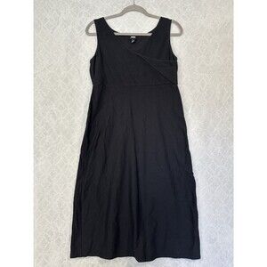 Eileen Fisher Surplice Tank Dress S Black Stretch Crepe Babydoll Capsule Classy